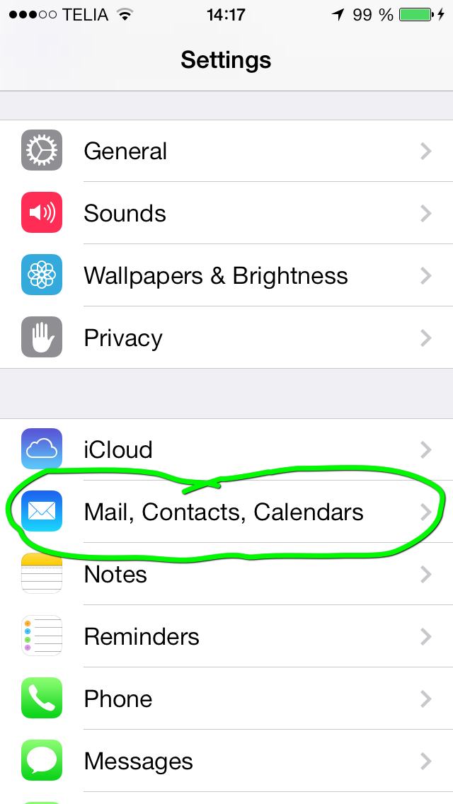 Mail, Contacts, Calendars